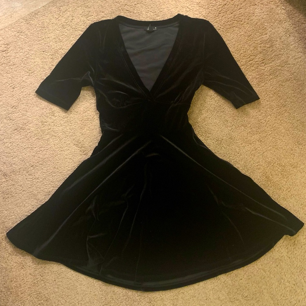 Black velvet circle skirt dress